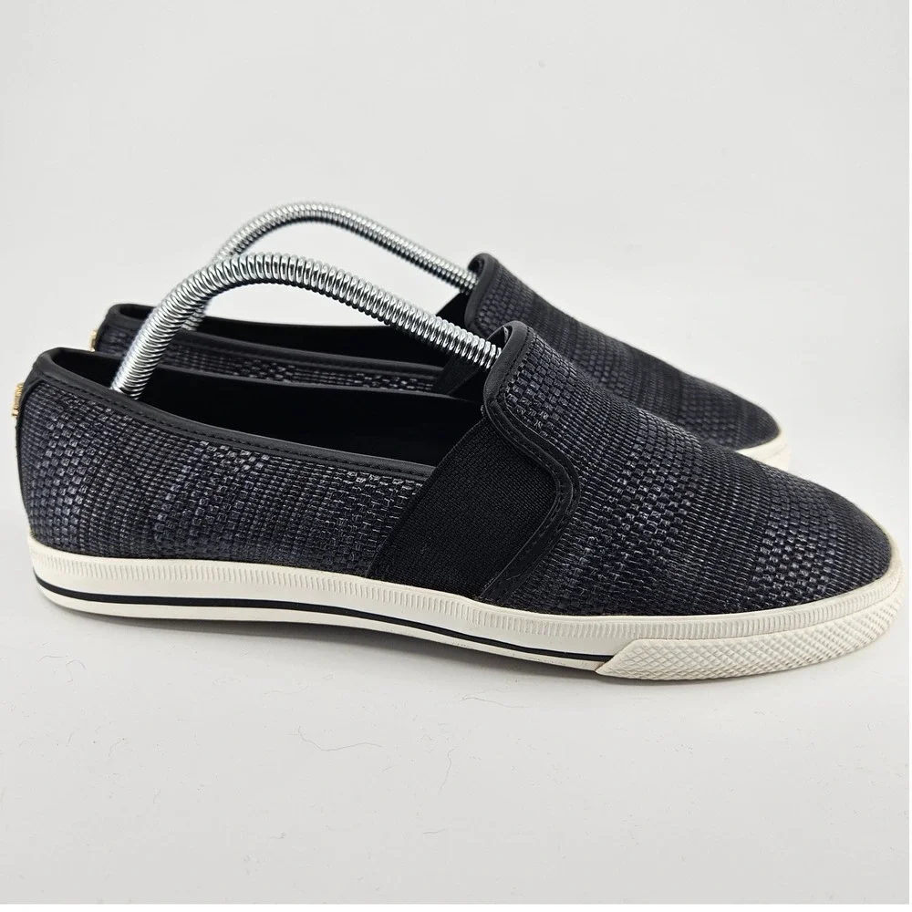 Womens Lauren Ralph Lauren Slip On Sneakers Size 9.5M Black Classic Woven Casual